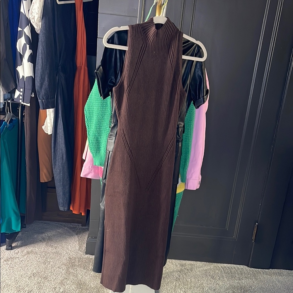 Love Bonito Ribbed Knit Brown Sleeveless Dress